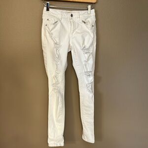 Garage size 01 white denim high waist distressed skinny jeans.